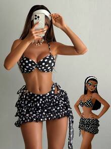 Mistrie 女士印花比基尼套装，多件套，度假，休闲，泳池派对，海滩日光浴，2025春夏比基尼套装 - 彩色 - 查看 2