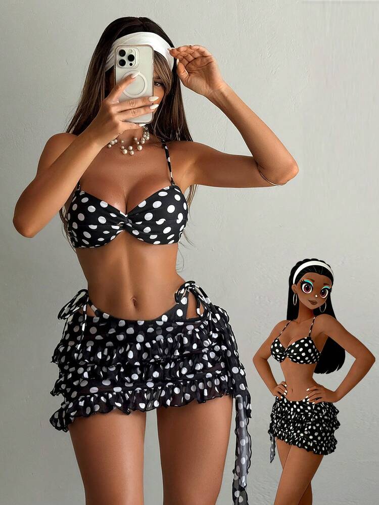 סט ביקיני מודפס לנשים, רב חלקים, חופשה, קז'ואל, מסיבת בריכה, שיזוף בחוף, סט ביקיני SS 2025 - ריבוי צבעים - ראה 1