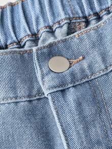 SHEIN MOD Celana Jeans Wanita Ukuran Plus dengan Kantong dan Potongan Lebar - Biru - View 4