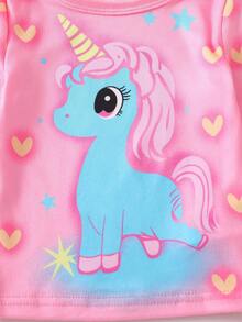 SHEIN Perso Play 2 Pieces Sets Snug Fit Night Wear Baby Girls' Cute Unicorn Print Pajamas & Leggings Pajama Set Neon Baby Girl Night Clothes Baby Girl Pajamas Characters Unicorn Baby Clothes Snug Fit .This Product Requires UV Light Exposure To Glow. - Pink - View 6