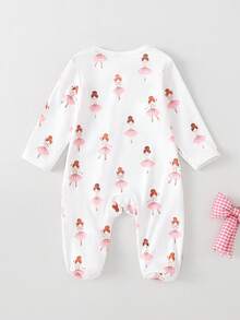 新生女宝宝优雅卡通全印花拉链连脚睡衣套装 - 彩色 - 查看 2