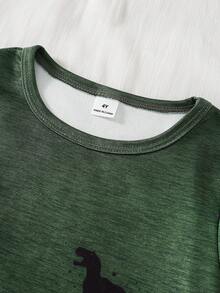 4件套/2套 男童恐龙印花蓝灰色长袖上衣搭配经典格子打底裤四件套睡衣套装，秋冬季休闲舒适装扮 - 彩色 - 查看 6