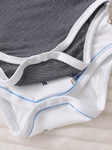 Newborn Baby Pajama Set, Striped & Cartoon Bear Print Bodysuit, Hat, Top And Pants - Royal Blue - View 6