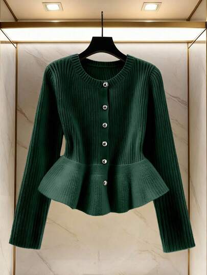 Franclia Y2K Cardigan Sweater, Suitable For Commuting, School, Halloween, Office, Outdoor, Birthday, Casual Wear In Autumn/Winter Tops For Women Elegant Dark Green Top Green Cardigan Women Green Blouses Green Blazer Women