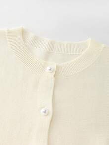 SHEIN Franclia Blusa feminina elegante de malha, cor sólida, com botões frontais, manga curta e barra com babados, ideal para o verão. - Damasco - Ver 4