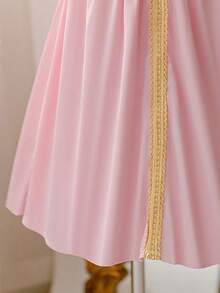 Glamorique Kids Young Girls' Retro Style Puff Sleeves V-Neck Pink Dress - Pink - View 7