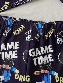 两件套男童贴身睡衣套装，兔子印花长袖上衣和长裤，弹力睡衣，适合春秋季穿着 - 彩色 - 查看 6