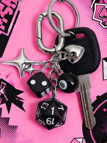 Joivida Sided Dice Keychain With Billiards & Star Charms - Zinc Alloy, Street Style Accessory For Bags, Cars, And Keys - Multicolor - View 7