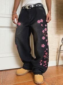 STEELVANCE Men's Casual Distressed Embroidered Jeans Cherry Blossom Jeans Flower Pants Distressed Jeans, Perfect Holiday Gift For Boyfriend & Husband - Black - View 6