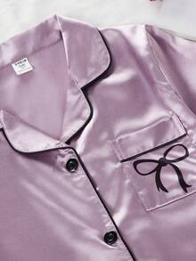 Bộ đồ thường ngày 3 món cho bé gái: Quần dài, quần short và áo thun ngắn tay cổ bẻ màu hồng nhạt trơn chất liệu vải. - Màu tím - Xem 5