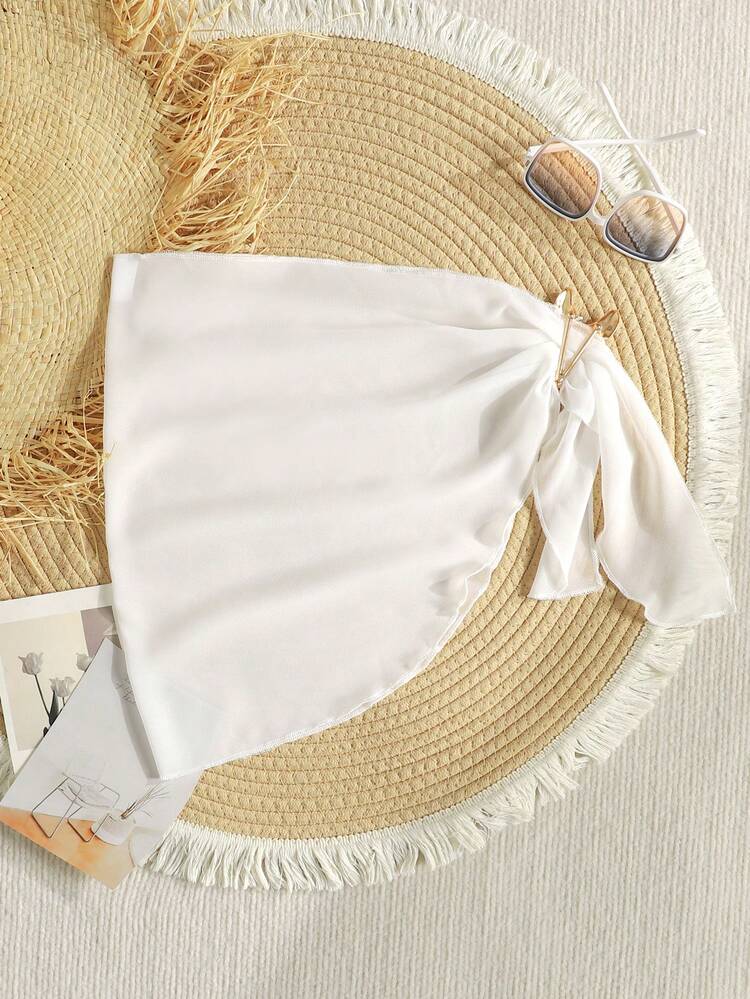 SHEIN סארונג חוף ממתכת עם קישוטי כוכבי ים לבנות - לבן - ראה 9