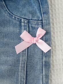 Girls' Long Sleeve T-Shirt With Cute Bow Print & Blue Straight Leg Jeans,Back-To-School Casual Light Pink Outfit,Autumn School Relaxed Fit Set - Multicolor - View 10