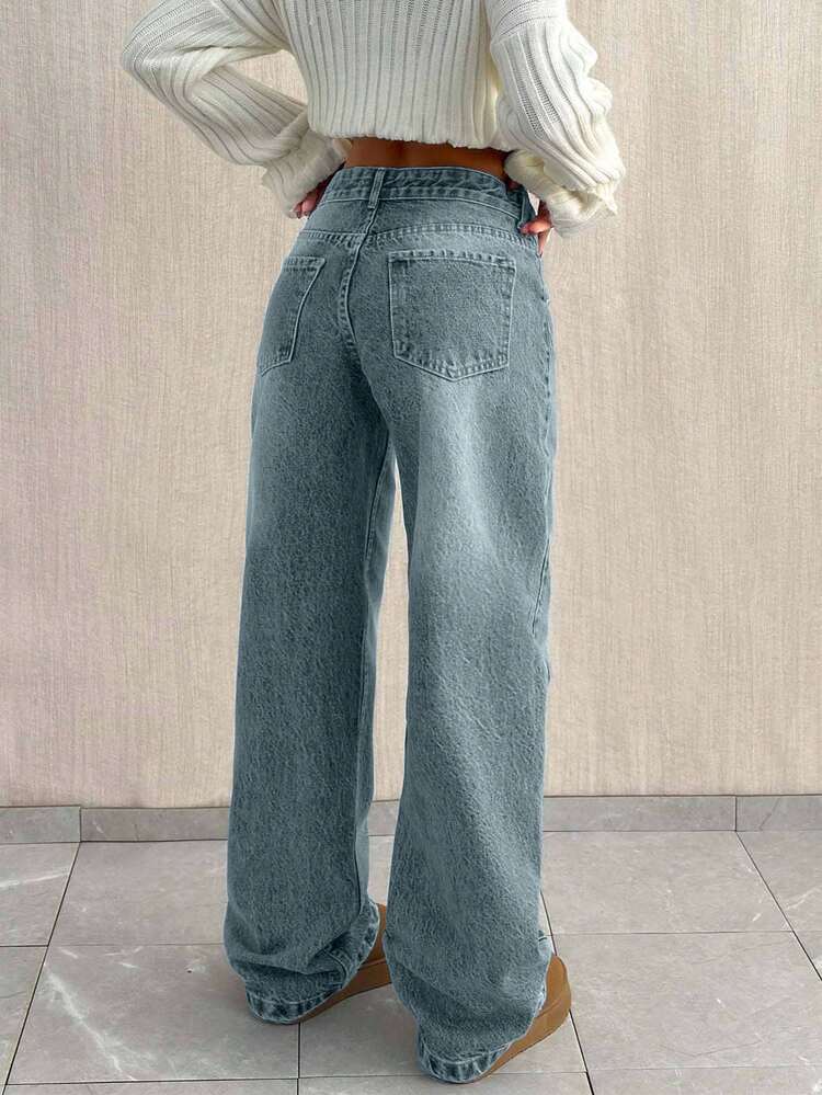 EURMUSE TALL SIZE LOW WAIST BAGGY LOOSE STRAIGHT LEG JEAN - Baby Blue - View 2