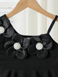 Elladie kids 女童白色连衣裙，饰有3D串珠花朵，收腰A字廓形，适合生日派对和夏季穿着。 - 黑色 - 查看 5