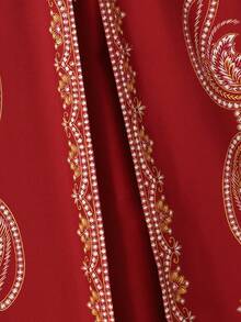 SHEIN Đầm đen sang trọng thêu hoa vàng lấp lánh dành cho bé gái tuổi teen, kiểu dáng cổ điển thanh lịch và đa năng. - Màu Đỏ Sâu - Xem 5