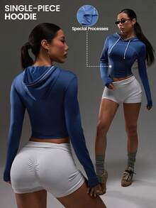 Dewbera 女士连帽卫衣，修身长袖短款运动上衣，采用亲肤面料，适合所有季节穿着 - 藍色 - 查看 1