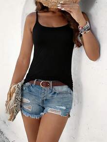 Solid, Sleek And Simple Basic Strap Top For Women In Oversized Sizes - Black - View 1