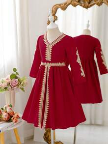 Glamorique Kids Kleine Mädchen Kleid, elegant & arabisch, geeignet für formelle Anlässe - Rot - Übersicht 6