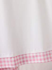 2件套女童休闲白色短袖上衣和粉色格子裤家居服套装，舒适百搭，适合日常穿着，春夏款 - 粉色 - 查看 6