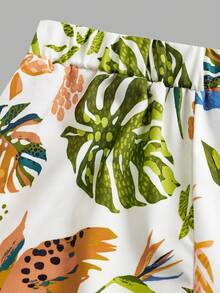 SHEIN Girlism Tween Girl Casual Minimalist Comfortable Mid-Waist Tropical Print Long Pants Tween Girl - Green - View 3