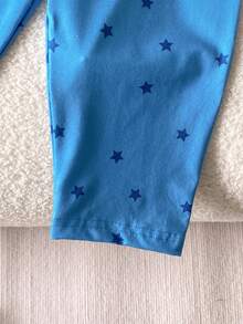 2件套男婴可爱星星印花POLO领开衫短袖套装，包含一件开衫和一条裤子，舒适休闲装