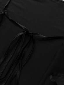 Maweii Áo camisole satin cỡ lớn kiểu nữ thần, ngắn phía trước, dài phía sau với chi tiết dây mảnh. - màu đen - Xem 7