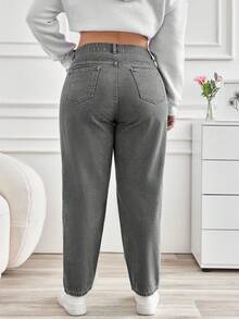 SHEIN Cottnline Plus Size Solid Color Slant Pocket Casual Alternative Versatile Jeans Formal Evening Grey Summer - Light Grey - View 2