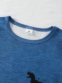 4 peças/2 conjuntos Conjunto de Pijama Infantil Masculino com Estampa de Dinossauro Azul e Cinza, Top de Manga Longa e Calça Legging Xadrez Clássica, Conjunto de 4 Peças, Roupa Casual e Confortável para Outono/Inverno - Multicolorido - Visão 6