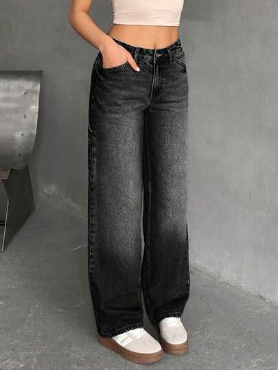 EURMUSE WOMEN WIDE LEG LOW WAIST JEANS