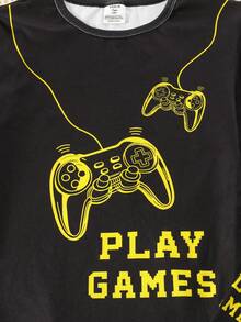 2件套青少年男童夜光游戏手柄印花修身长袖睡衣套装 - 黃色 - 查看 8