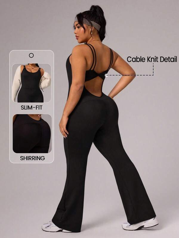 Rhythm Era 1 pieza Traje de yoga y fitness con espalda retorcida para mujer talla grande de la era del ritmo (Mono / Mono ajustado / Mono acampanado)