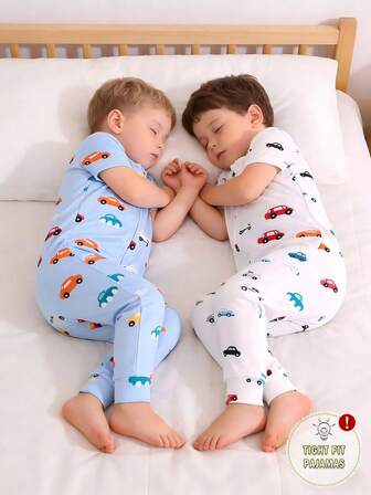 2 st Nyfödd baby pojke Biltrycksbyxa med långärmad & långbyxor, marinblå och kaffefärg