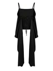 Maweii Áo camisole satin cỡ lớn kiểu nữ thần, ngắn phía trước, dài phía sau với chi tiết dây mảnh. - màu đen - Xem 3