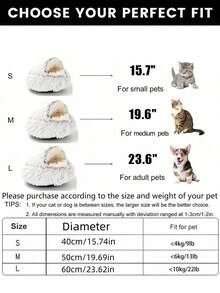 1pc Plush Round Pet Bed, Fluffy Soft Cat Bed, Donut Pet Cushion, Winter 2 In 1 Cat Bed, Warm Sleeping Bag Sofa Cushion - Coffee Brown - View 2