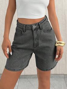 EURMUSE Pantaloncini di jeans casual da donna, vita alta, morbidi e comodi, adatti per l'uso quotidiano e lo stile di strada estivo - Grigio Chiaro - Visualizzare 3