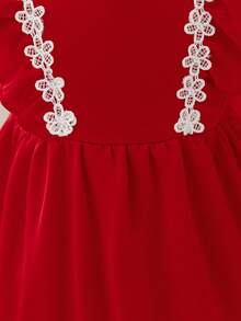 SHEIN Glamorique Kids 女婴优雅蕾丝边荷叶边连衣裙 - 紅色 - 查看 5