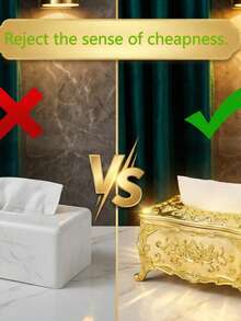 SHEIN 1 Stück vintage Taschentuchbox, für Festlichkeiten, Wohnaccessoires, Tisch, Wohndekoration, Heimorganisation und Lagerung, Raumdekoration, Schlafzimmerdekoration, Küchenausstattung, Küchenutensilien, Küchenorganiser, Reisen, Feiertage - Gold - Übersicht 10