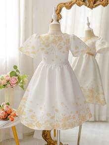 Glamorique Kids Đầm dự tiệc tay phồng, họa tiết hoa, phối ruy băng, dành cho bé gái, thích hợp cho mùa hè. - trắng - Xem 2