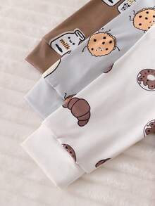 新生儿韩版米色、卡其色、灰色果汁、牛奶、面包、食物可爱图案长袖裤连体衣套装 - 彩色 - 查看 4