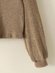 SHEIN Tween Girl Student Clothes, Lantern Sleeve Basic Style, Back To School, Opening Ceremony, Daily Wear, School, Travel, Sports, Winter - Camel - View 3