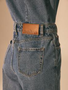 Aralina Women's Summer / Winter Denim Casual Short Sleeve Long Leg Jumpsuit, Y2K Stockholm Style Streetwear