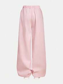 SHEIN Tween Girls Woven Butterfly Placement Print Loose Wide Leg Black Casual Pants, Suitable For Spring Outing, Countryside, Afternoon Tea In The Garden, Casual Outings, Back To School, Mommy And Me Matching Outfits - Baby Pink - View 4