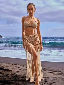 Bellisia Women Textured Minimalist Bikini Set,Khaki,Summer,Tropical,Beach,Vacation,Holiday,Boho Bohemian Elegant Brown Daily Swimwear Set For Cruise,Island - Red - View 7