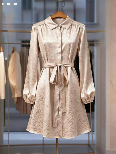 GlowEve CURVE 大码女式休闲日常百搭办公装千鸟格豹纹衬衫领长袖短裙