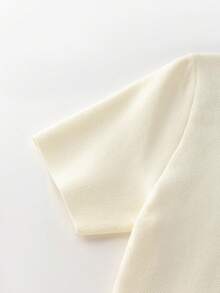 SHEIN Franclia Blusa feminina elegante de malha, cor sólida, com botões frontais, manga curta e barra com babados, ideal para o verão. - Damasco - Ver 3