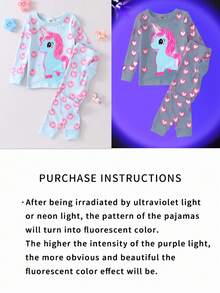 SHEIN Perso Play 2pcs Baby Girls' Cute Unicorn Print Bodysuit & Leggings Pajama Set - Blue - View 3