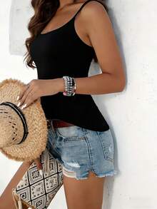 Solid, Sleek And Simple Basic Strap Top For Women In Oversized Sizes - Black - View 4