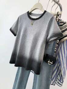 Resyla Áo thun ngắn tay nữ cao cấp màu xám gradient, kiểu dáng mới bán chạy, hoàn hảo cho việc mua sắm và đi chơi với bạn bè, phong cách mùa xuân và mùa hè đa năng và bắt mắt. - Nhiều màu - Xem 4