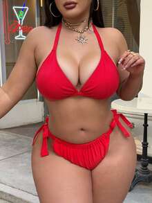 Swim SXY 2026 Nouveau maillot de bain pour femmes grande taille 4 pièces, ensemble de bikini sexy en maille rouge, couleur bordeaux unie, tenue de plage d'été pour les vacances - Rouge - Voir 3