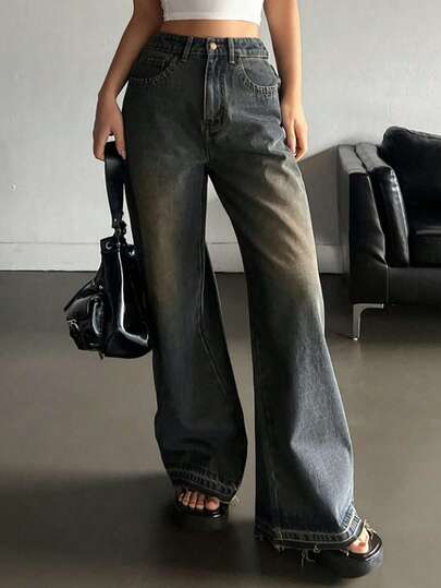 Jeans De Pierna Ancha Para Mujer, Ideales Para Uso Diario, Vaqueros Casuales De Moda